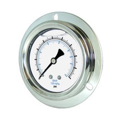 LFBM25-300F | 2.5" Dial 1/4" Back Mount Port  0 - 300 psi  Liquid Filled Gauge w/  Flange